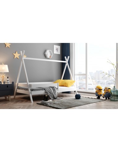 Tipi Kinderbett Massivholz Mit Sicherheitsschiene Einzelbett 3Fuss 90x190 80x180 80x160 - Montessori Hausbett - Kleinkinder Bett - Für Jungs Und Mädchen - Naturkiefernholz