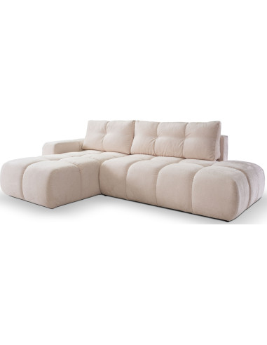 Modern Eckesofa - Schlafsofa mit Bettkasten - Einzigartiges Form - Beige Couch mit Schlaffunktion Bettfunktion L-Form mit Ottomane