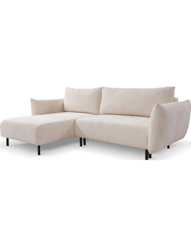 Modern Ecksofa mit Schwarze Metallbeine - Schlafsofa mit Bettkasten - 3 Sitzer Sofa - Couch mit Schlaffunktion Bettfunktion L-Form mit Ottomane - Relaxfunktion