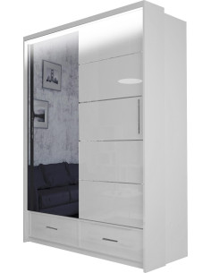 Moderner Kleiderschrank mit LED Beleuchtung und Spiegel 200 250 cm - Schwebetürenschrank mit Hochglanz -