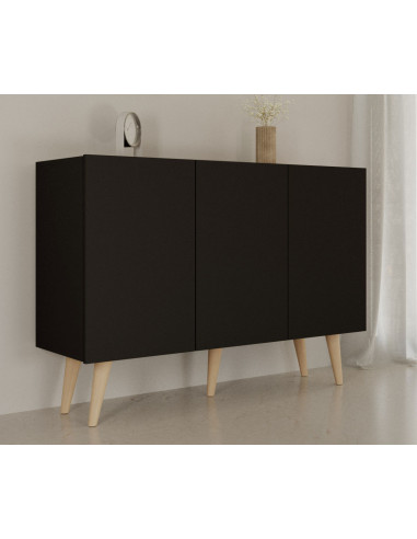 Kommode Sideboard 120 cm - Skandinavisch Schrank 40 cm Tiefe mit Holz Füße und 3 Türen -