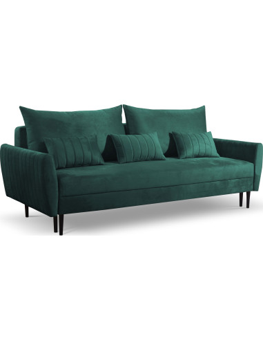 Sofa mit Bettkasten - Samt Schlafsofa mit Schwarze Holzbeine - 3 Sitzer Sofa Couch mit Schlaffunktion Bettfunktion Skandinavisch Polstergarnitur -