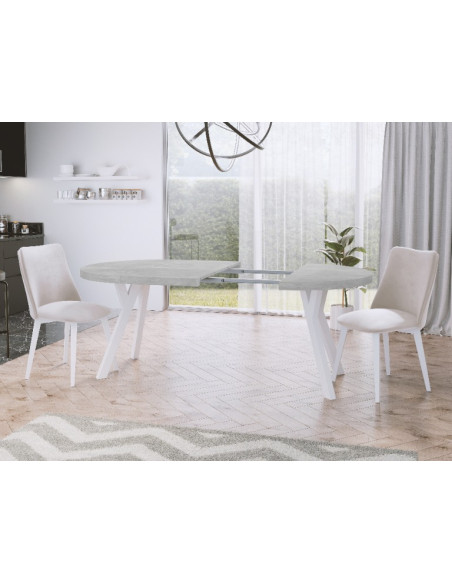 Designer Runder Ausziehbarer Esstisch - Loft-Stil, Industriell, Platzsparend - Schwarze Beine - 100 bis 200cm - für 6-8 Personen - Hergestellt in EU -