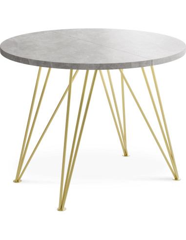 Runder Ausziehbarer Esstisch - Loft Style Tisch mit Goldenen Metallbeinen - 100 bis 180 cm - Industrieller Rund Glamour Tisch für Wohnzimmer - Spacesaver