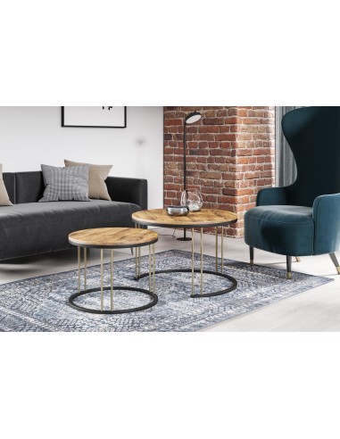 Runde Satztische Couchtische - Loft-Stil Couchtische mit Metallbeinen - 2 in 1 - Zwei getrennte Industrie Tische für Wohnzimmer